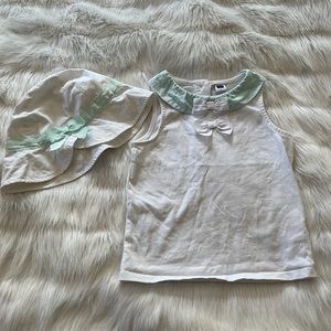 Janie and Jack bow tie white top with mint green collar white mint green bow hat